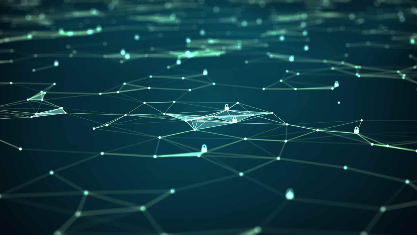 Grafisk visualisering av nätverkssäkerhet och cybersäkerhet, symboliserar digitala hot och skydd