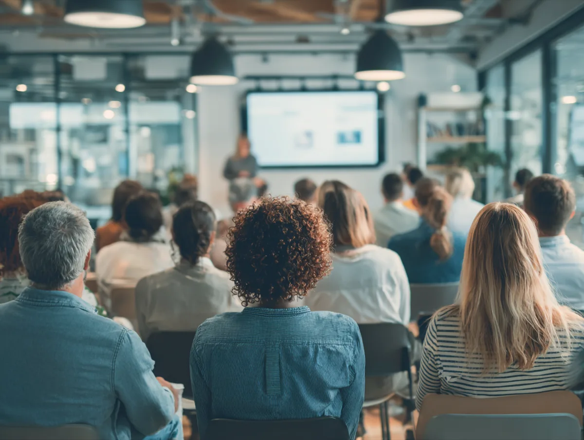 Cybersäkerhetsutbildning med deltagare i modern kontorsmiljö