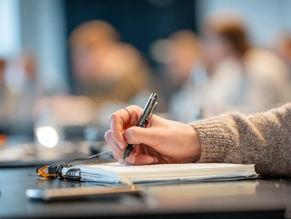 Säkerhetsutbildning med deltagare som antecknar